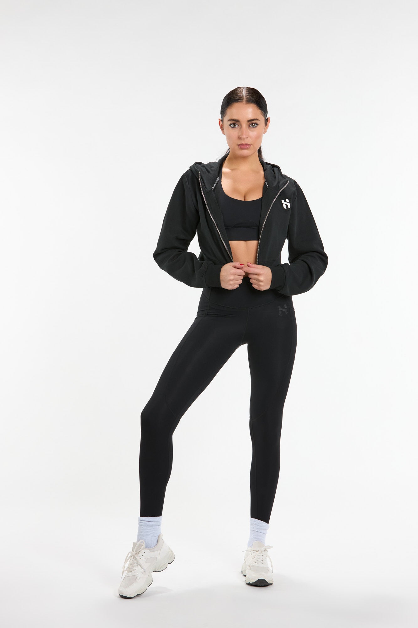hamptons stretch carbon womens cropped hoodie luxury activewear front